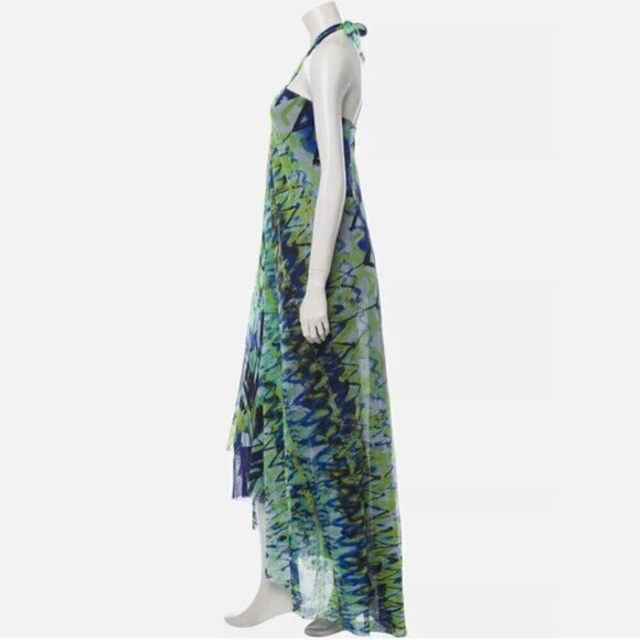 VINTAGE JEAN PAUL GAULTIER HALTER NECK CHEVRON PRINT MESH MAXI DRESS SZ M - Picture 4 of 12